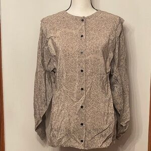 Vintage 100% Silk Women's Button Down Shirt - Beige Pattern